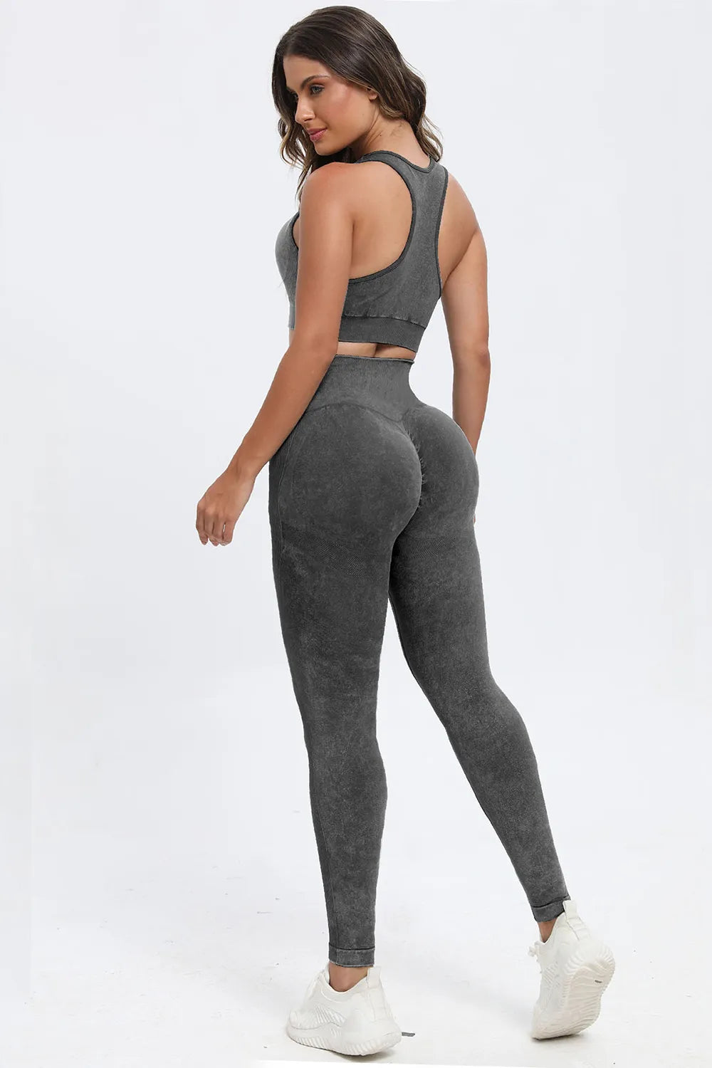 3 Piece Washed Square Neck Wide Strap Active Set - Fashorio