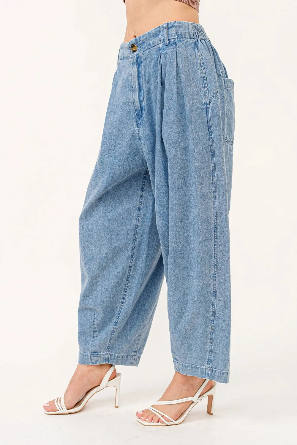 And The Why Elastic Back Pleated Baggy Jeans - Fashorio