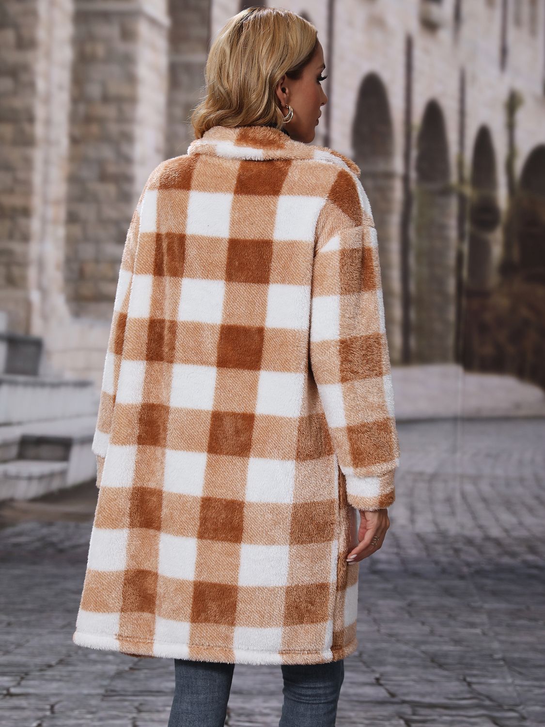 Plaid Collared Neck Button Down Coat - Fashorio