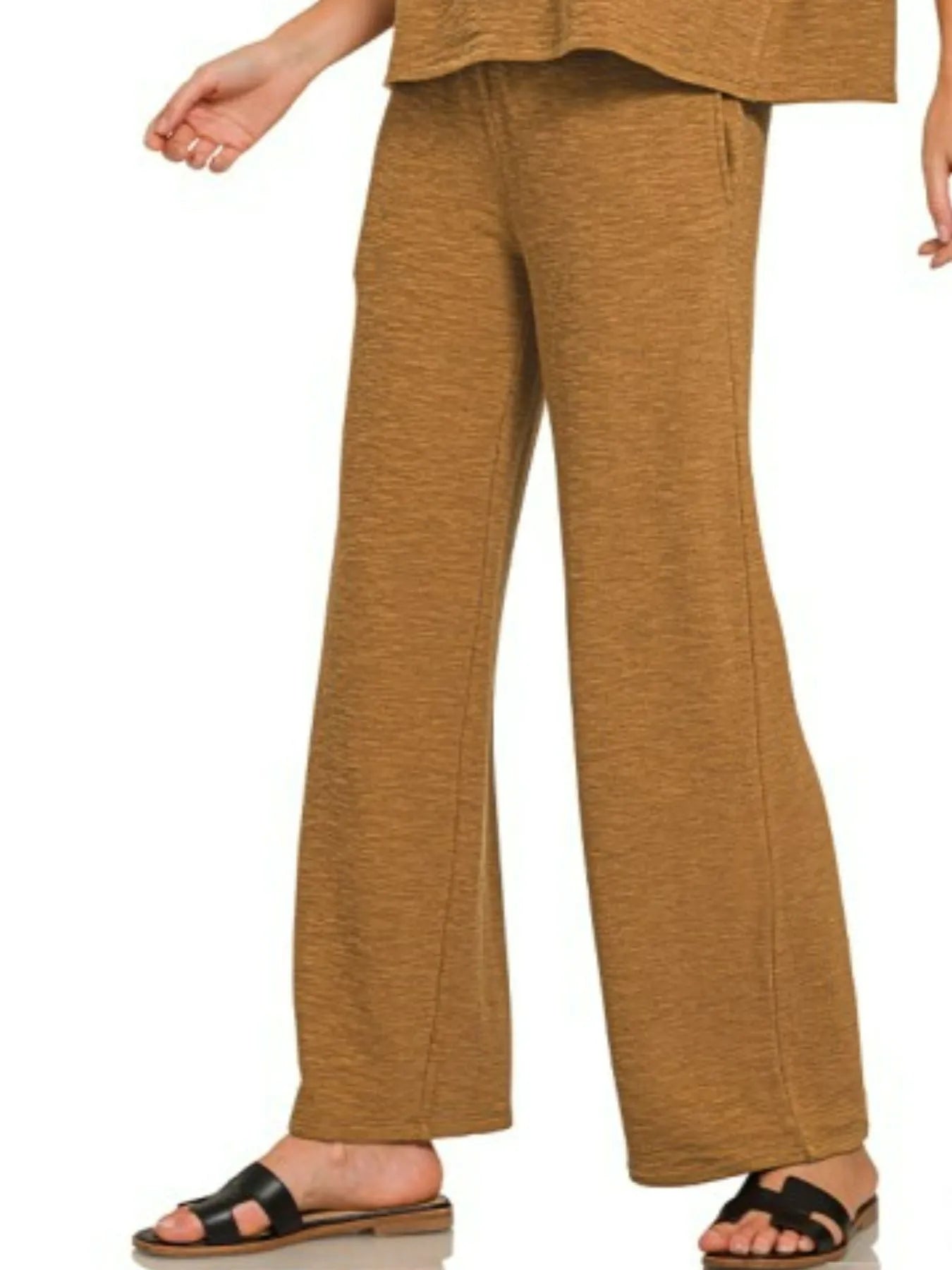 Zenana Slub Short Sleeve T-Shirt and Pants Set - Fashorio