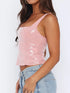 Sequined Cropped Cami Top with Back Zipper - Fashorio