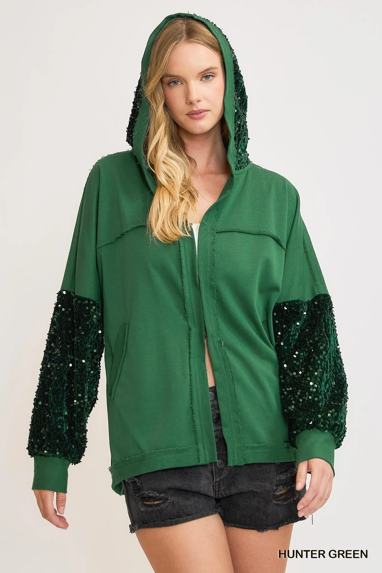 Umgee Sequined French Terry Jacket – Oversized Hoodie Style - Fashorio