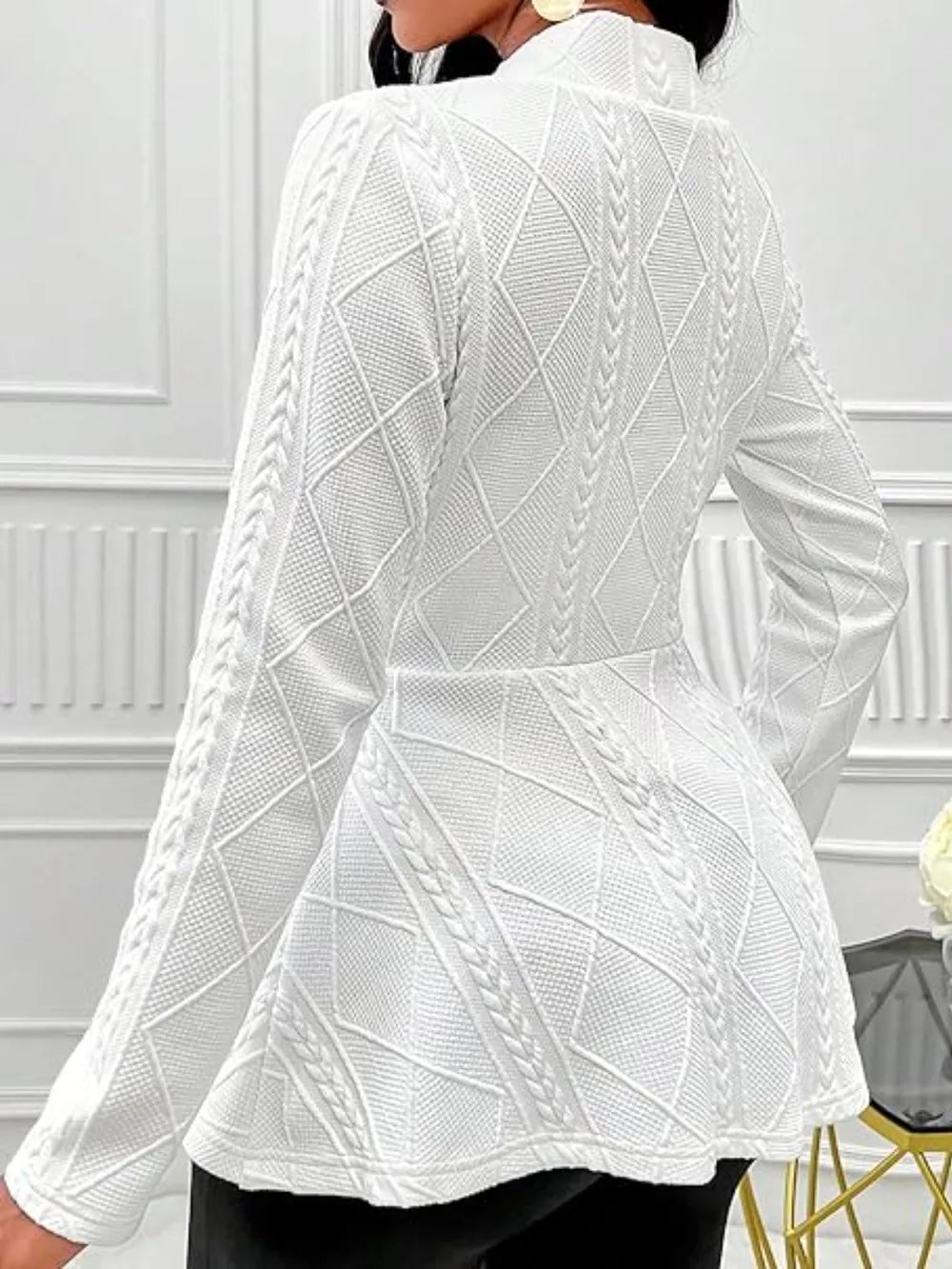 One Button Textured Peplum Cardigan - Fashorio