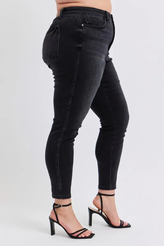 Judy Blue Plus Size Mid Rise Tummy Control Skinny Jeans – Flattering Fit - Fashorio