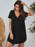 V-Neck Short Sleeve Lounge Dress Black - Fashorio