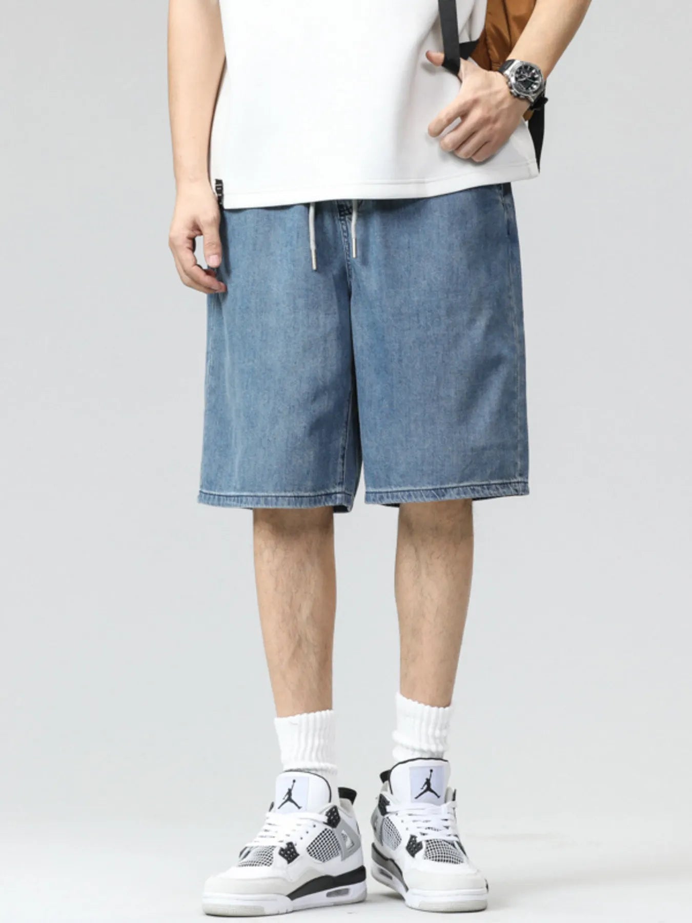 Men's Plus Size Drawstring Denim Shorts Blue - Fashorio