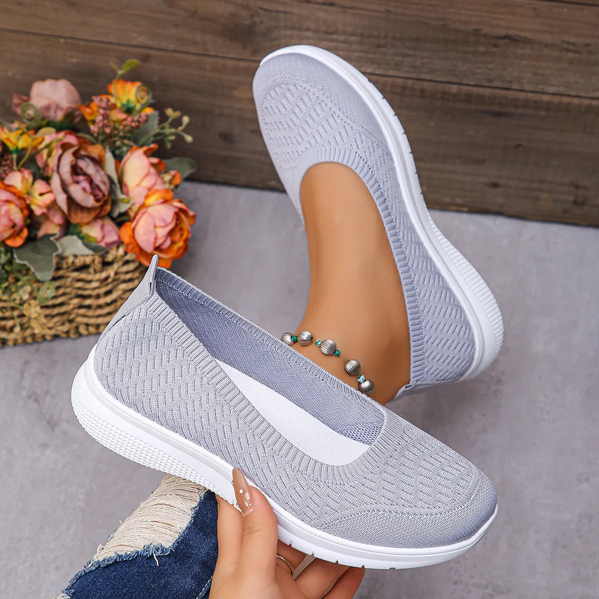Round Toe Mesh Slip-Ons - Fashorio