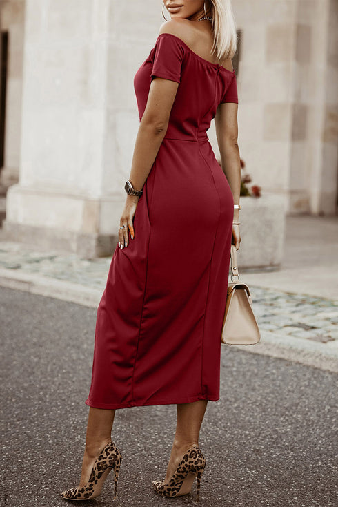 Off-Shoulder Short Sleeve Split Dress - Fashorio