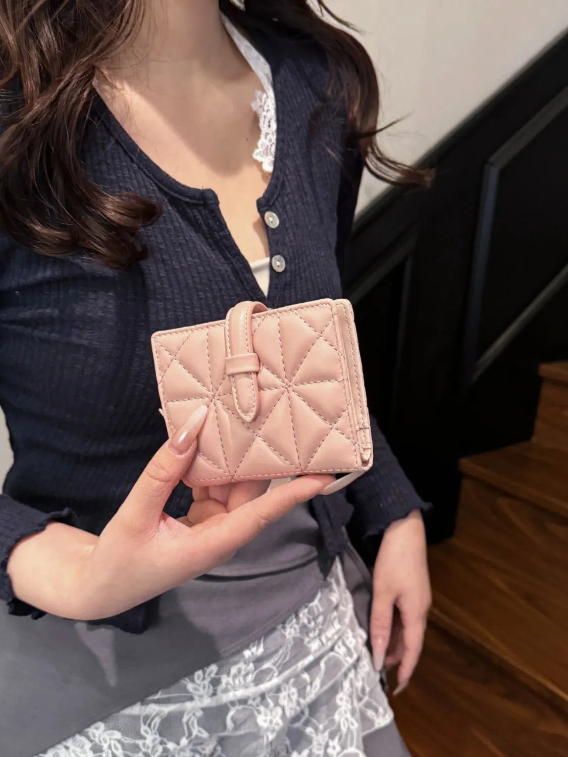PU Leather Solid Color Card Case Blush Pink One Size - Fashorio