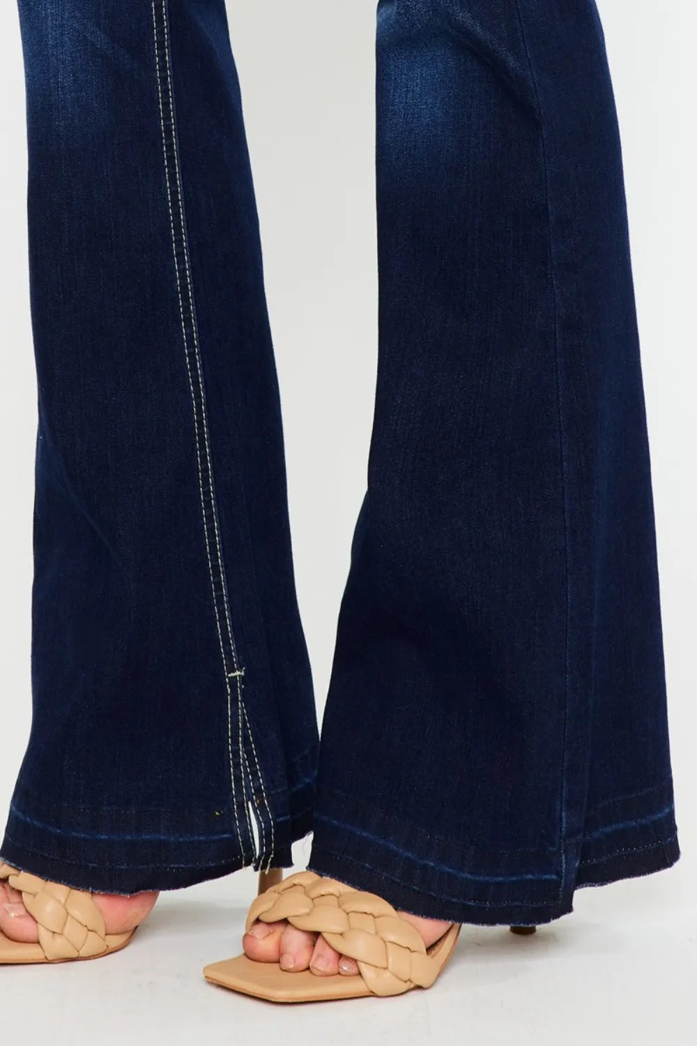Kancan Mid Rise Slim Flare Jeans – Dark Stonewash Denim - Fashorio