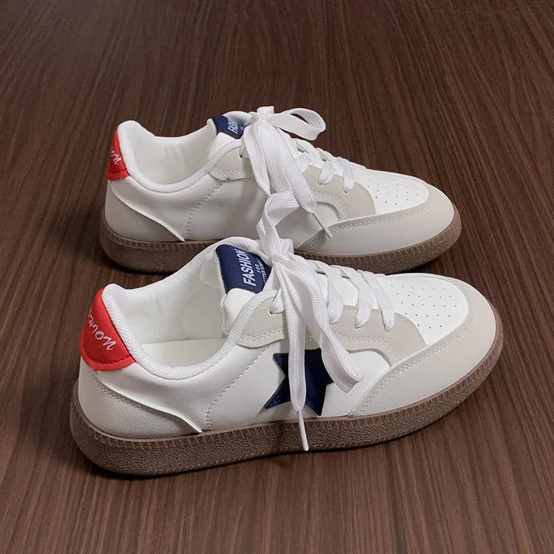 Contrast Star Lace-Up Athletic Sneakers White - Fashorio