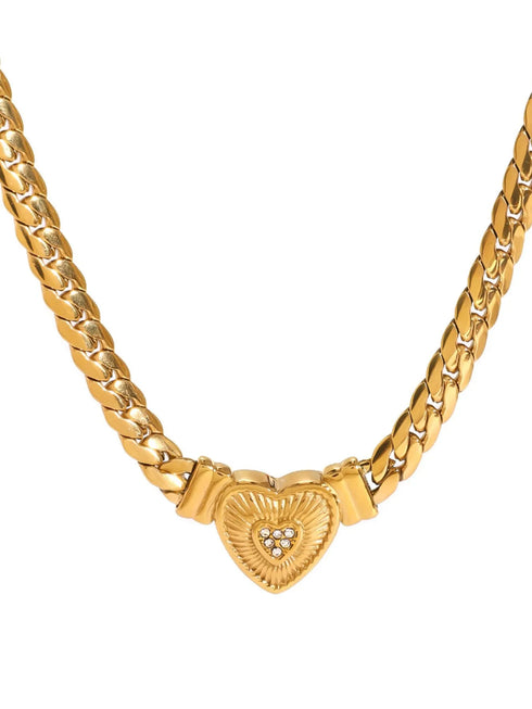 18K Gold-Plated Inlaid Zircon Heart Chain Necklace - Fashorio