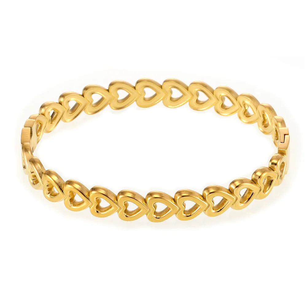 18K Gold-Plated Stainless Steel Heart Bracelet - Fashorio
