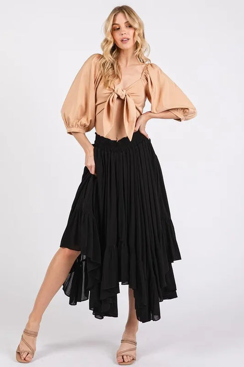 Mittoshop Handkerchief Hem Elastic Waist Pocket Midi Skirt - Fashorio