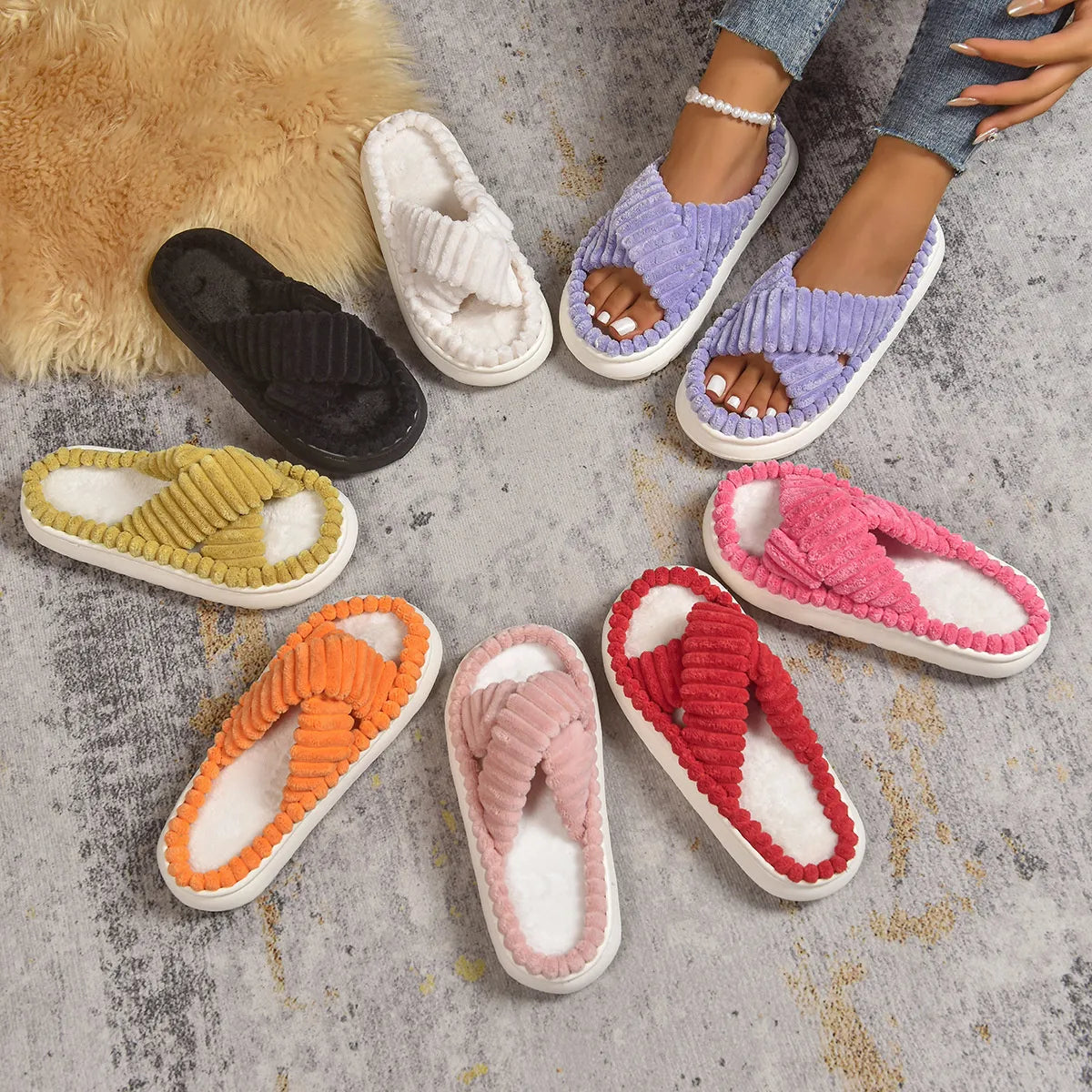 Crisscross Open Toe Platform Slippers - Fashorio