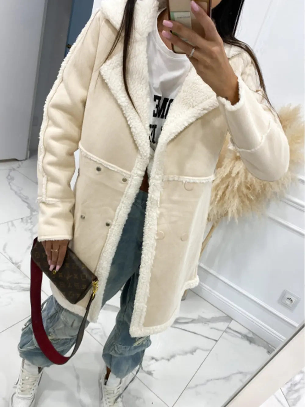 Lapel Collar Exposed Seam Buttoned Coat - Fashorio
