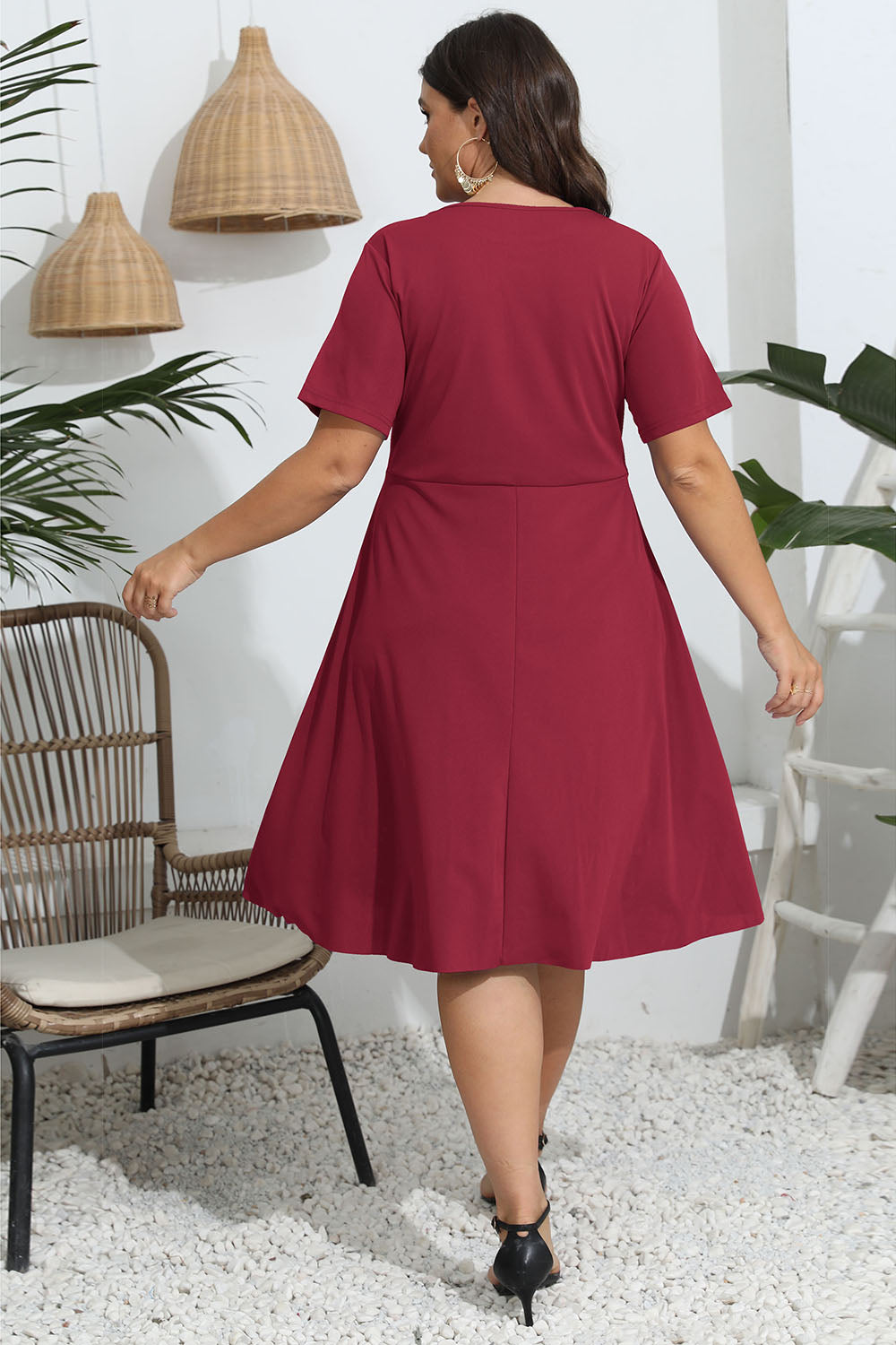 Plus Size Round Neck Openwork Dress – Chic Everyday Comfort - Fashorio