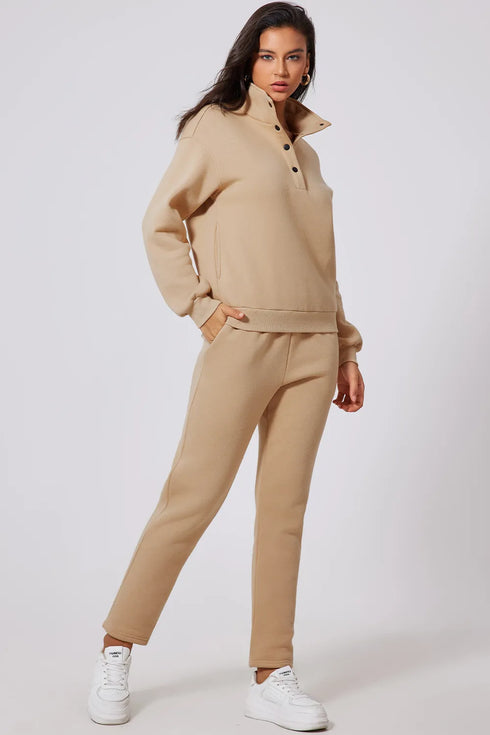 Half Snap Turtleneck Top and Pants Active Set - Fashorio