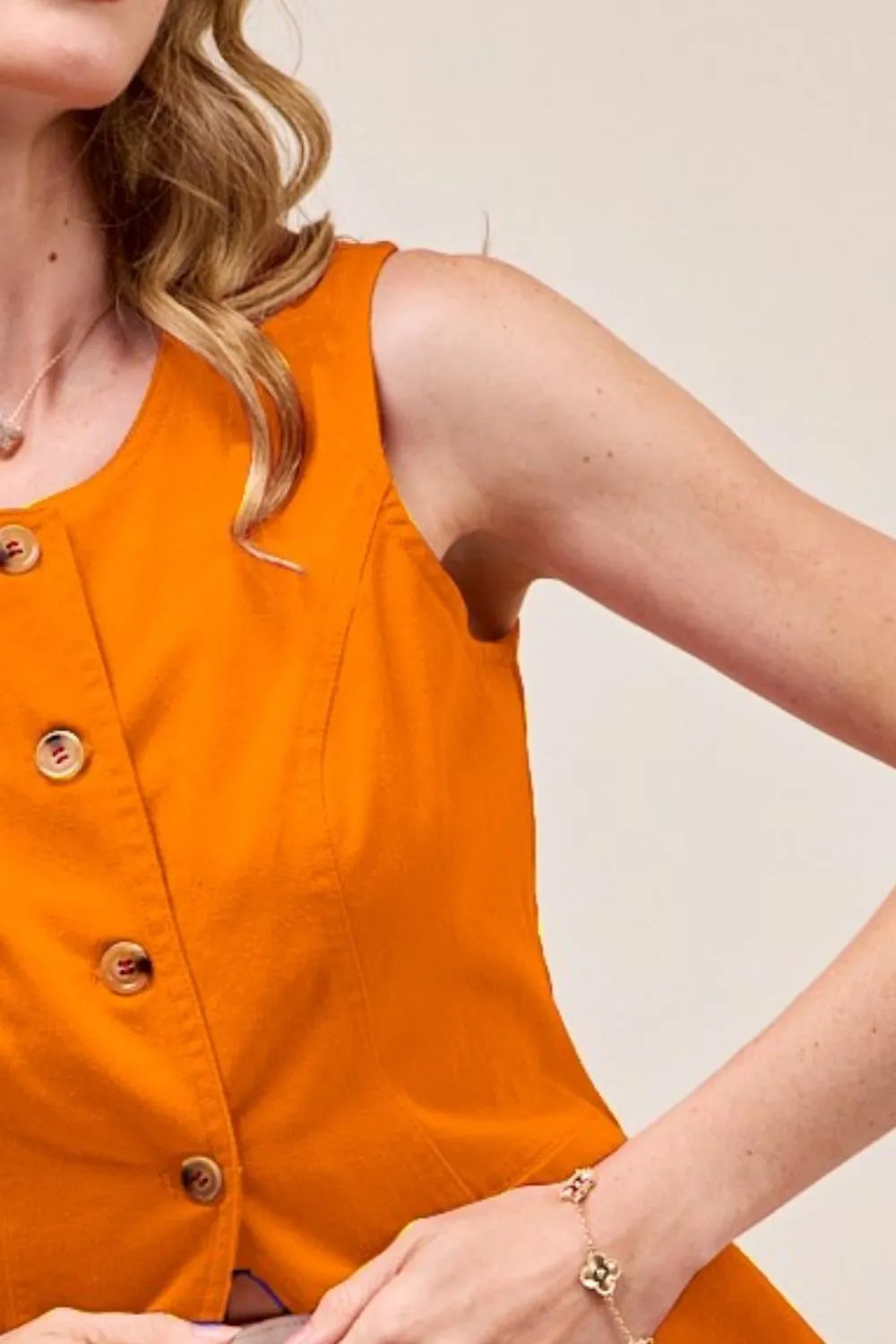 SO ME Slim Fit Button Front Game Day Color Denim Vest Top - Fashorio