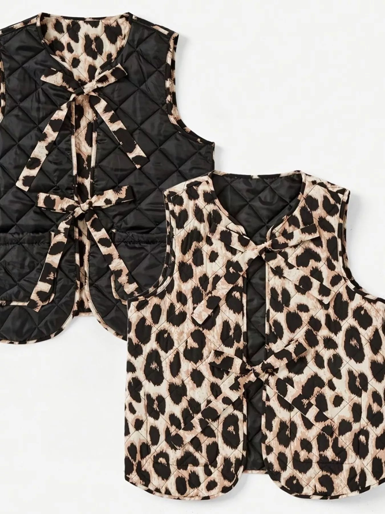Leopard Print Tie Front Vest Coat - Fashorio
