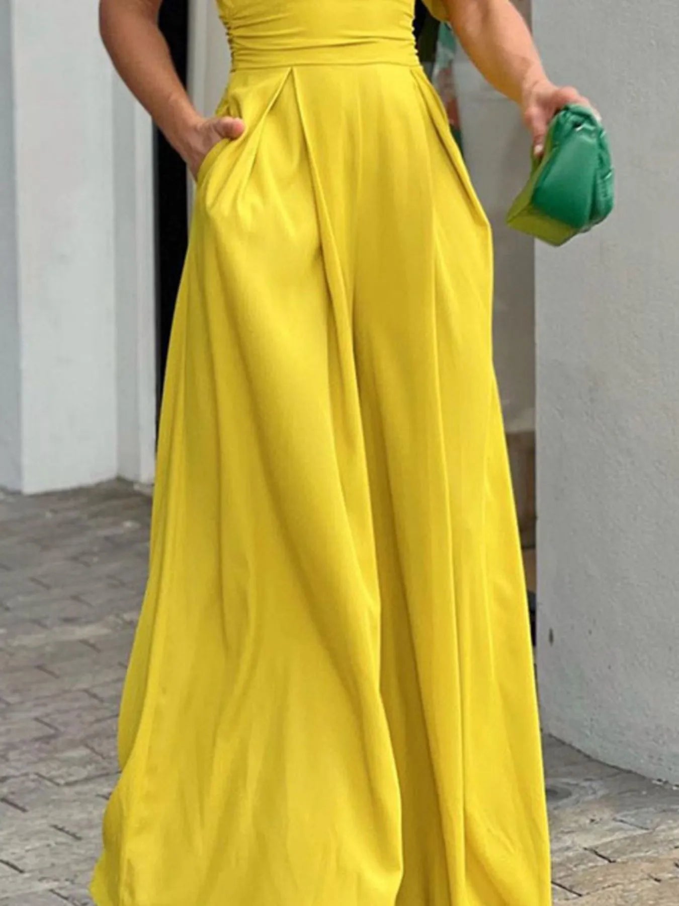Full Size Cutout V-Neck Puff Sleeve Jumpsuit Plus Size - Fashorio