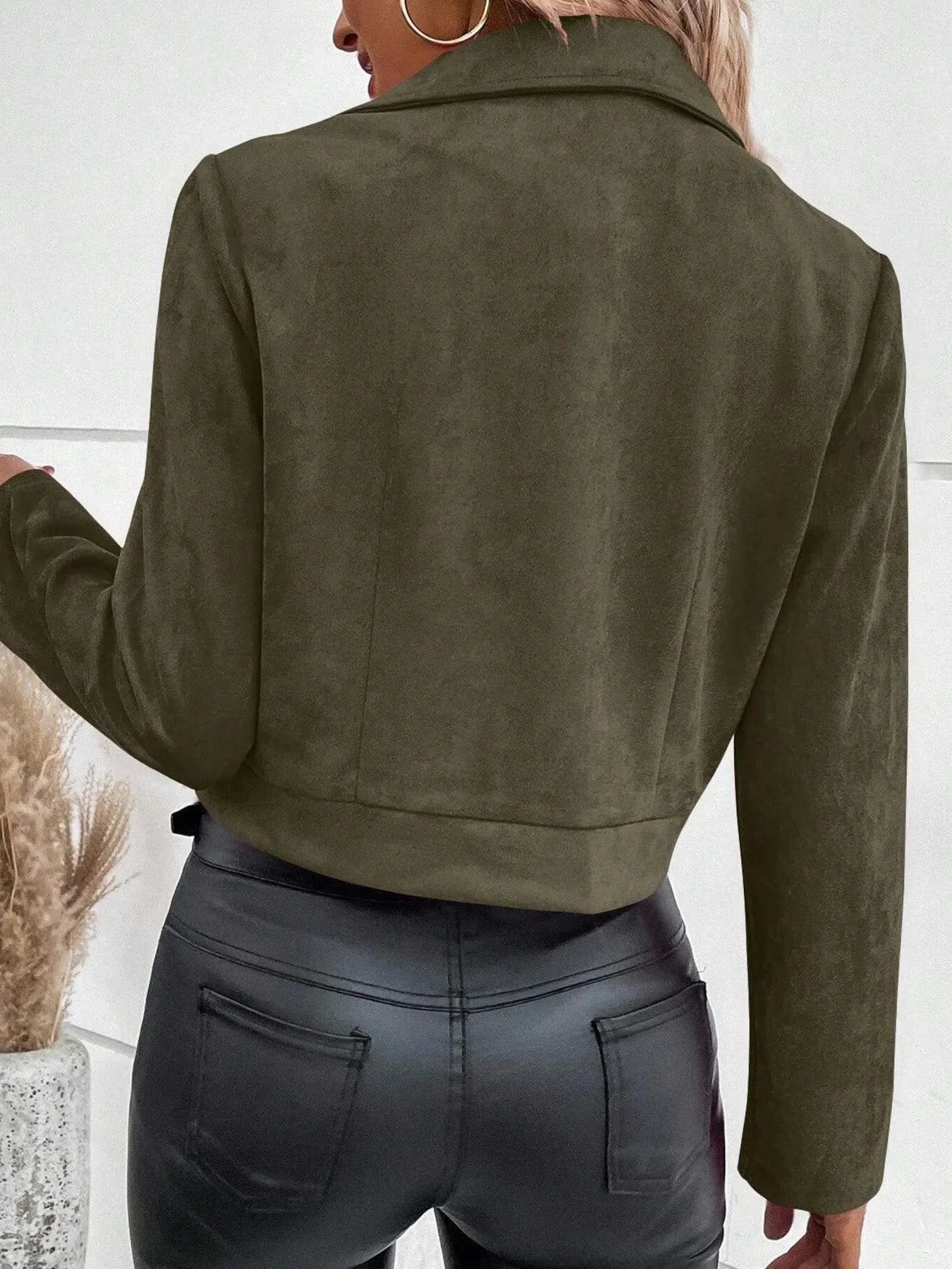 Zip Up Suede Cropped Moto Jacket - Fashorio