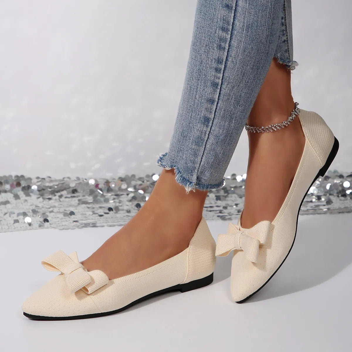 Bow Point Toe Slip-Ons - Fashorio