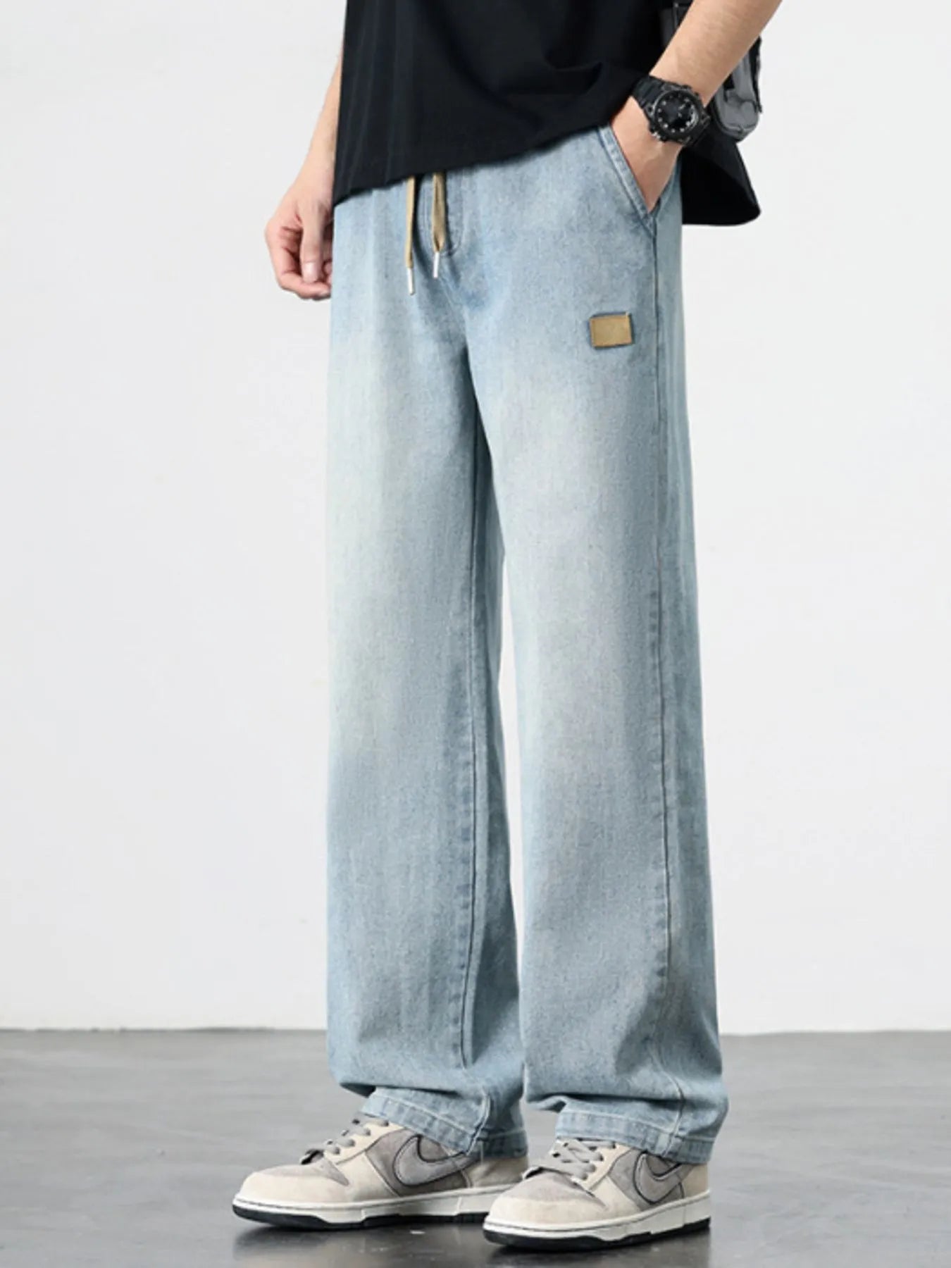 Men's Plus Size Washed Straight Leg Jeans - Fashorio