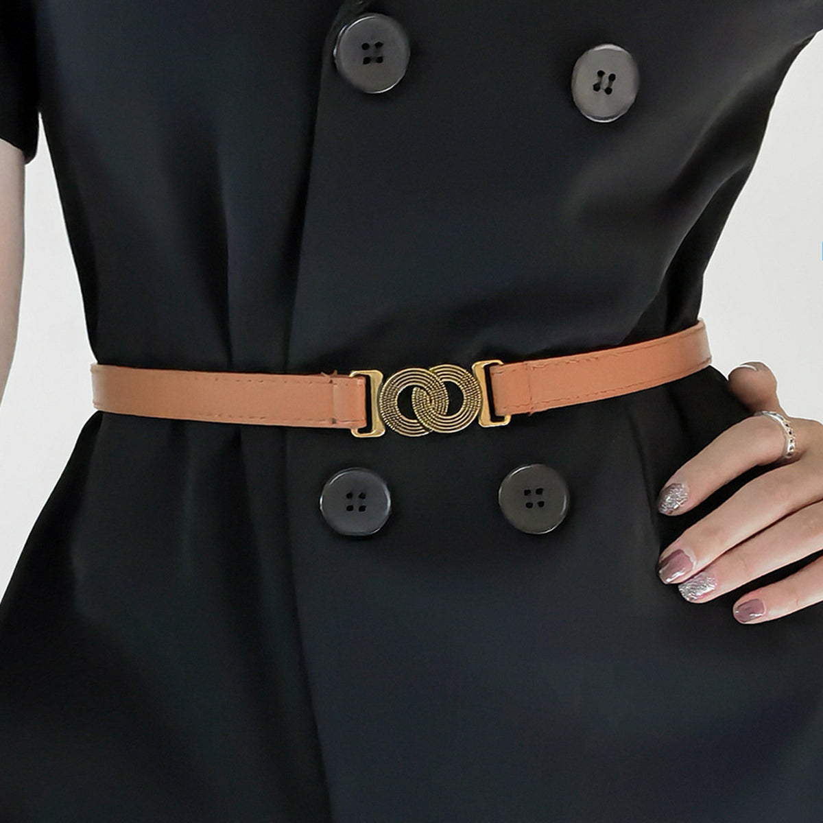 Alloy Buckle PU Belt Brown One Size - Fashorio