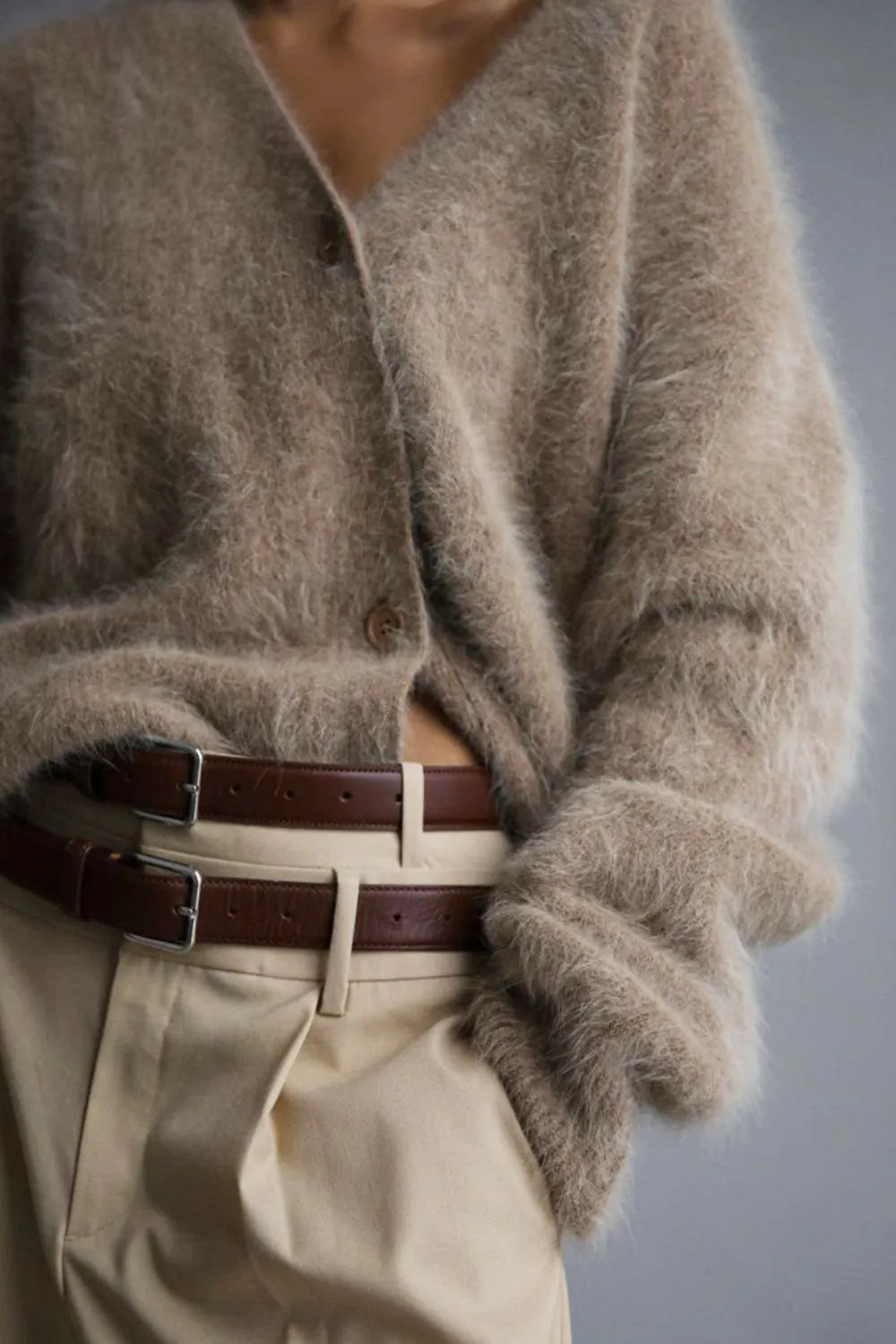 Fuzzy Button Down Long Sleeve Cardigan - Fashorio
