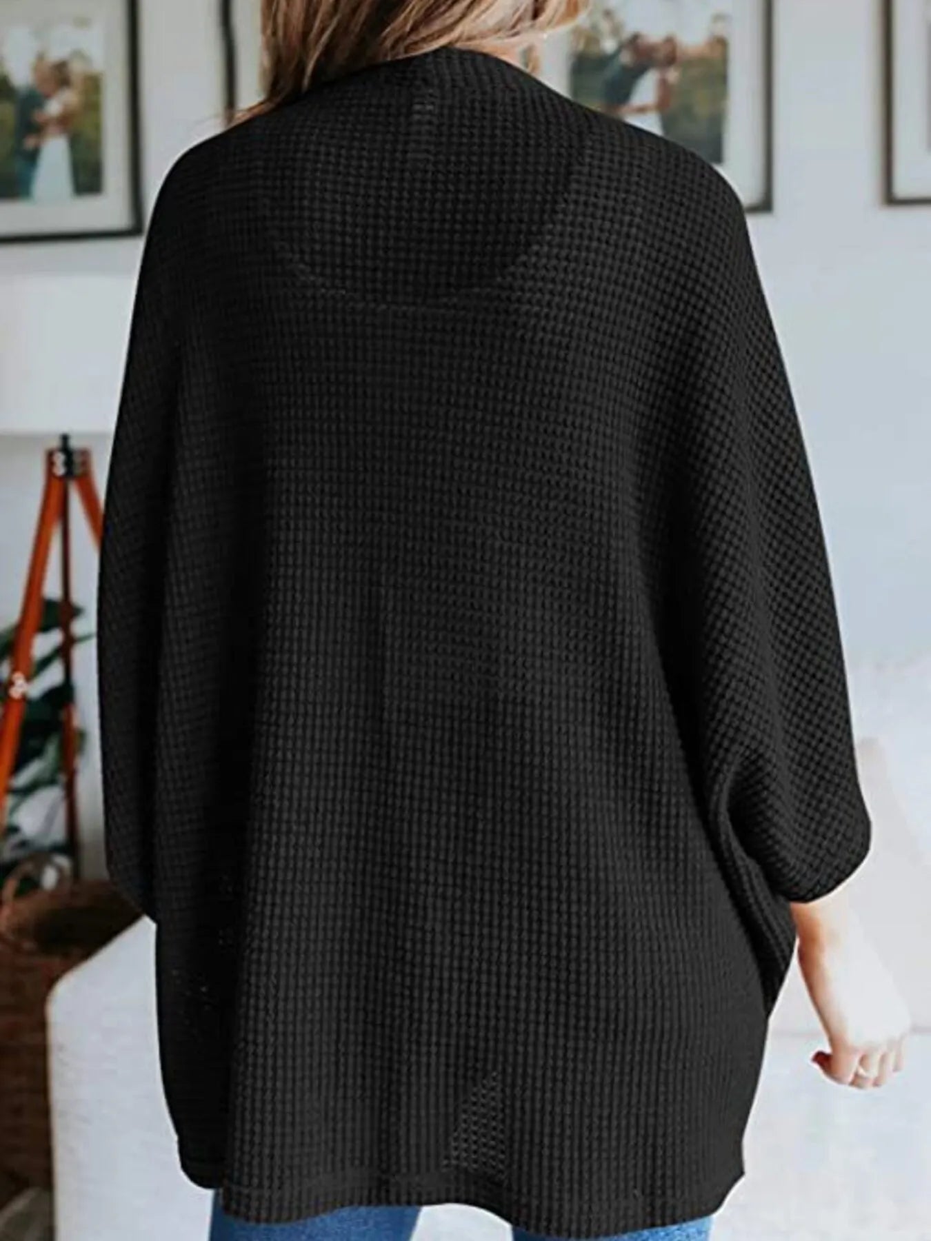 Full Size Open Front Waffle Knit Cardigan Plus Size - Fashorio