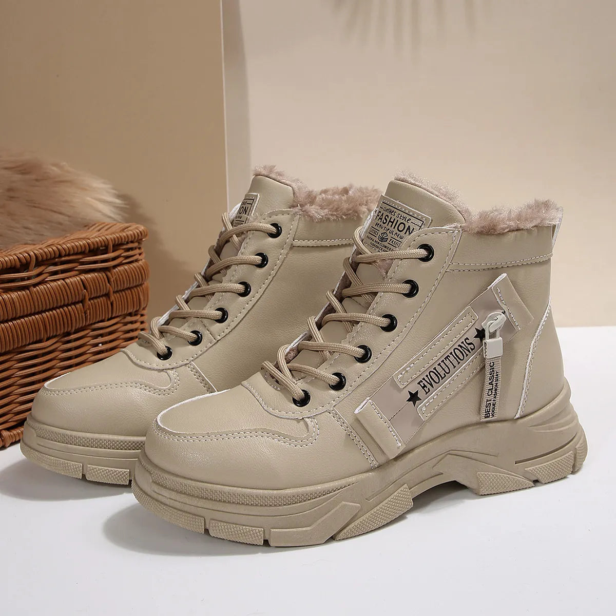 Premium Lace-Up Combat Boots with Fleece Line - Fashorio