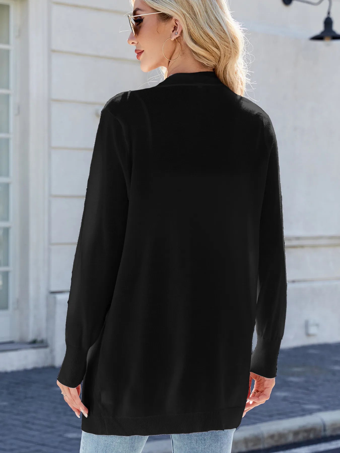 Striped Open Front Cardigan with Relaxed Fit - Fashorio