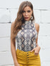 Perfee Mock Neck Snakeskin Print Sleeveless Bodysuit - Fashorio