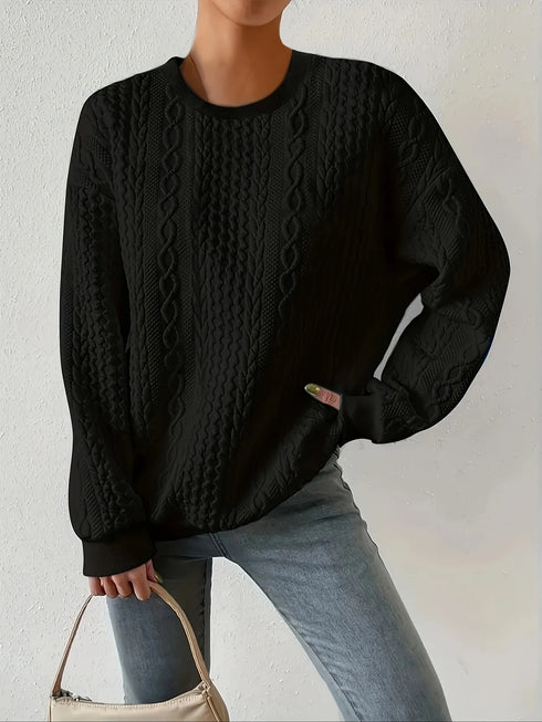 Round Neck Long Sleeve Sweatshirt Black - Fashorio