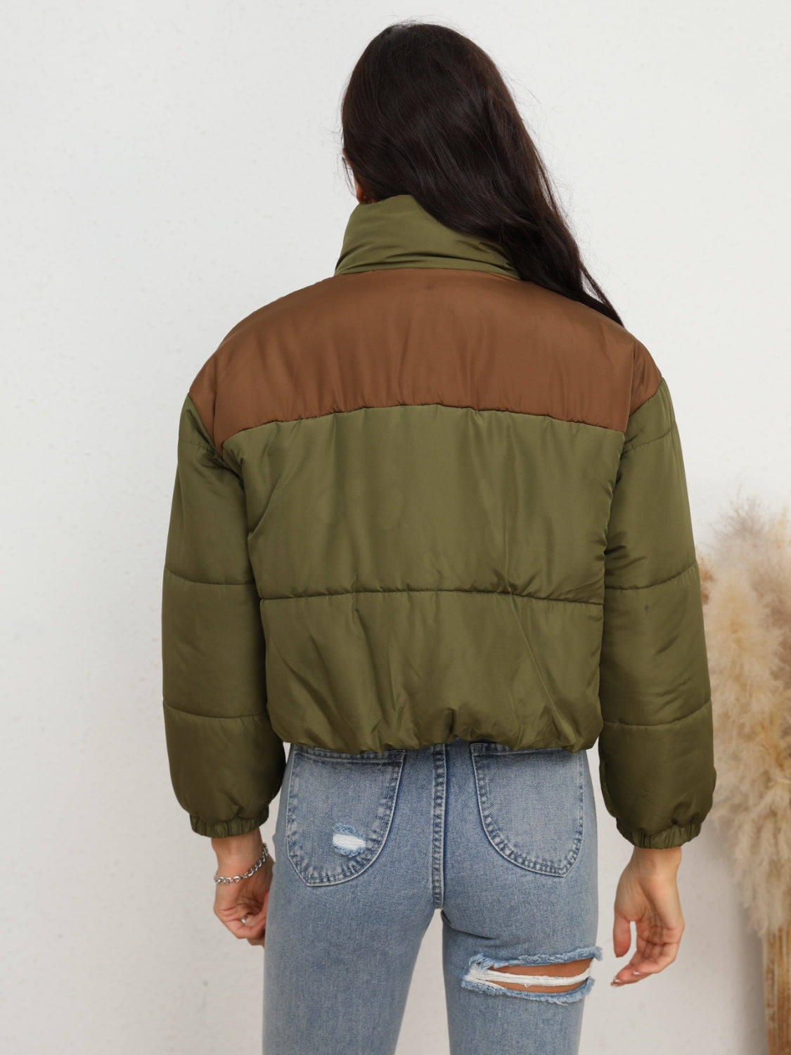 Two-Tone Zip-Up Puffer Jacket - Fashorio