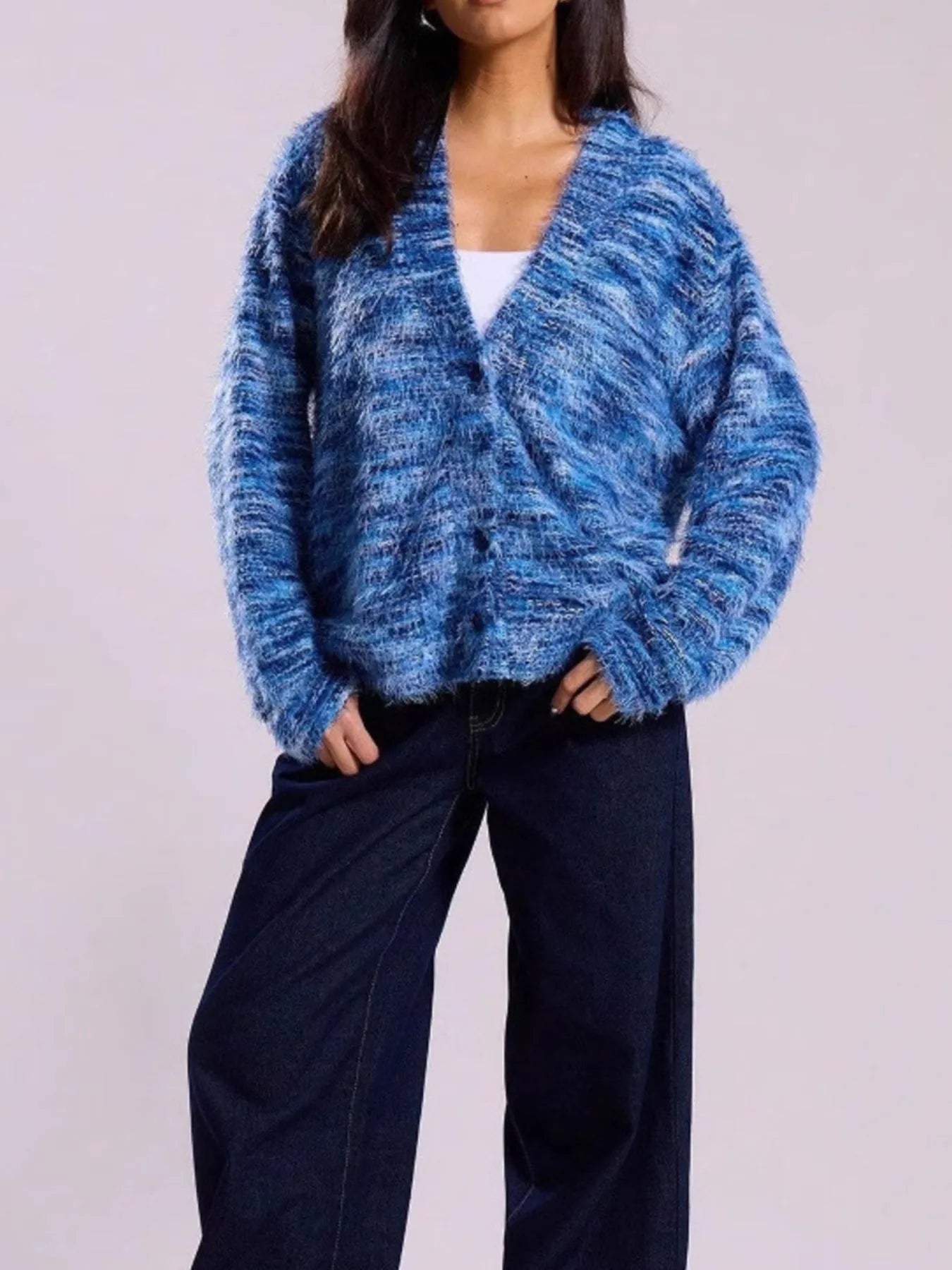 Fuzzy Button Down Chunky Cardigan - Fashorio