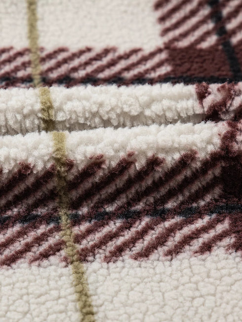 Plaid Fleece Jacket with Stand Collar – Buttoned & Pocketed - Fashorio