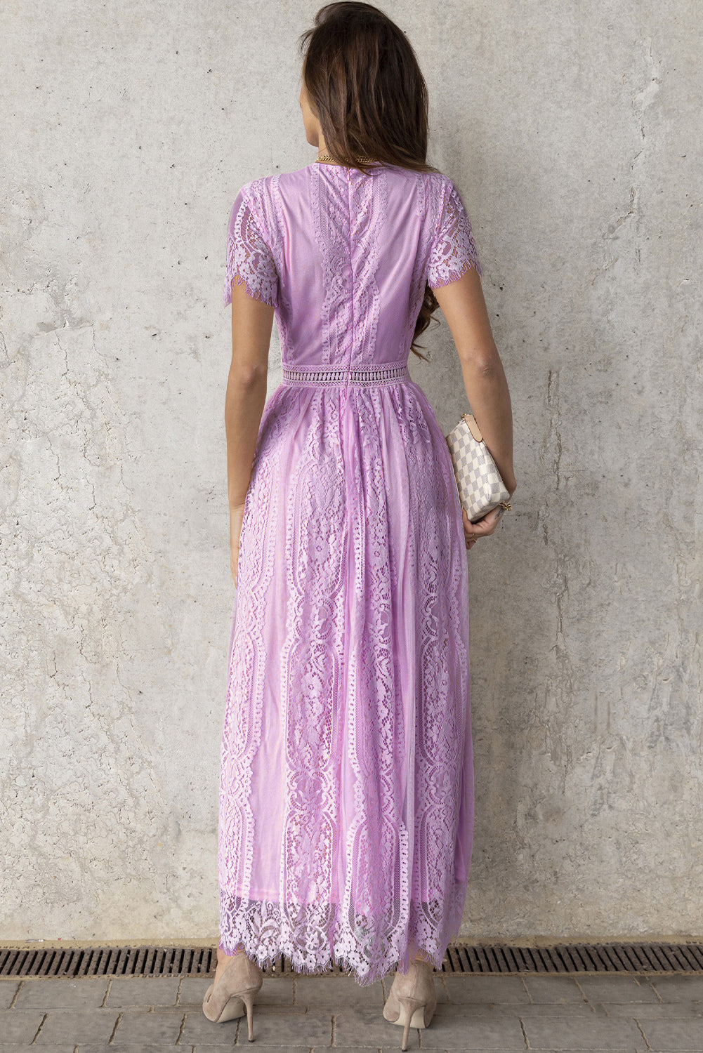 Scalloped Trim Lace Plunge Dress - Fashorio