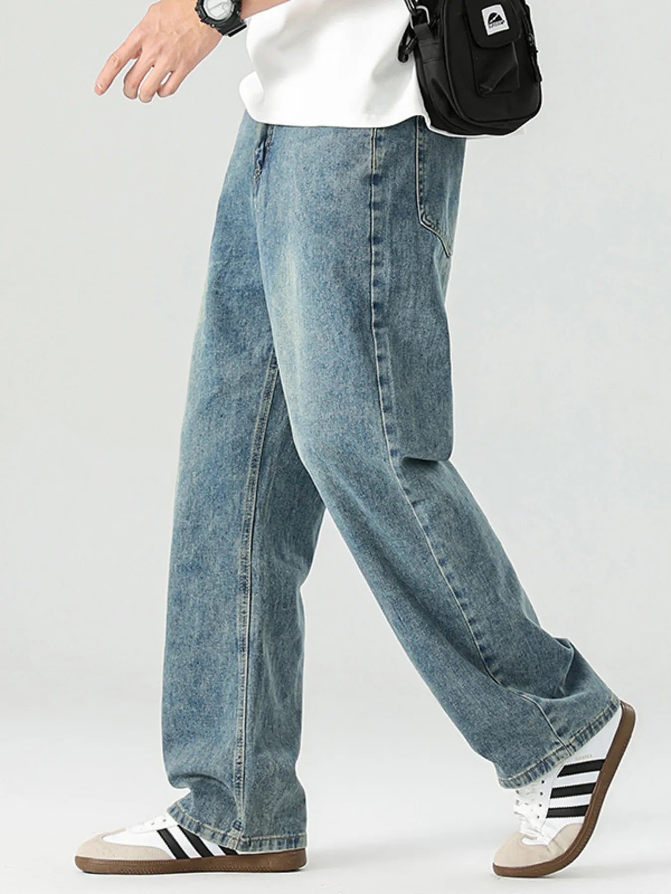 Men's High Waist Washed Wide Leg Jeans - Fashorio