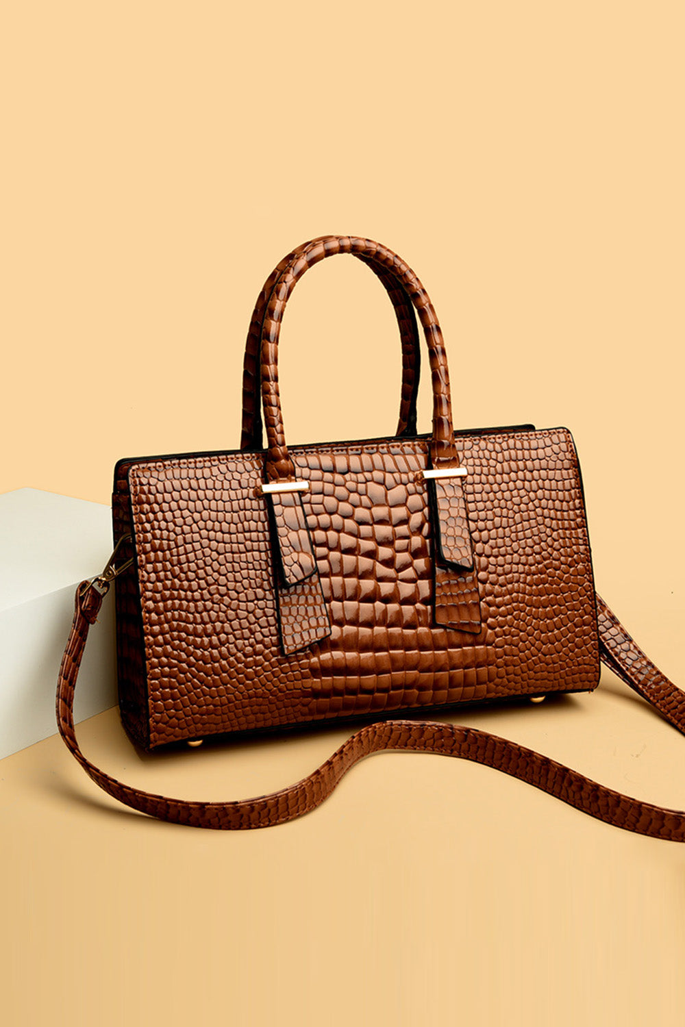 Textured PU Leather Handbag - Fashorio