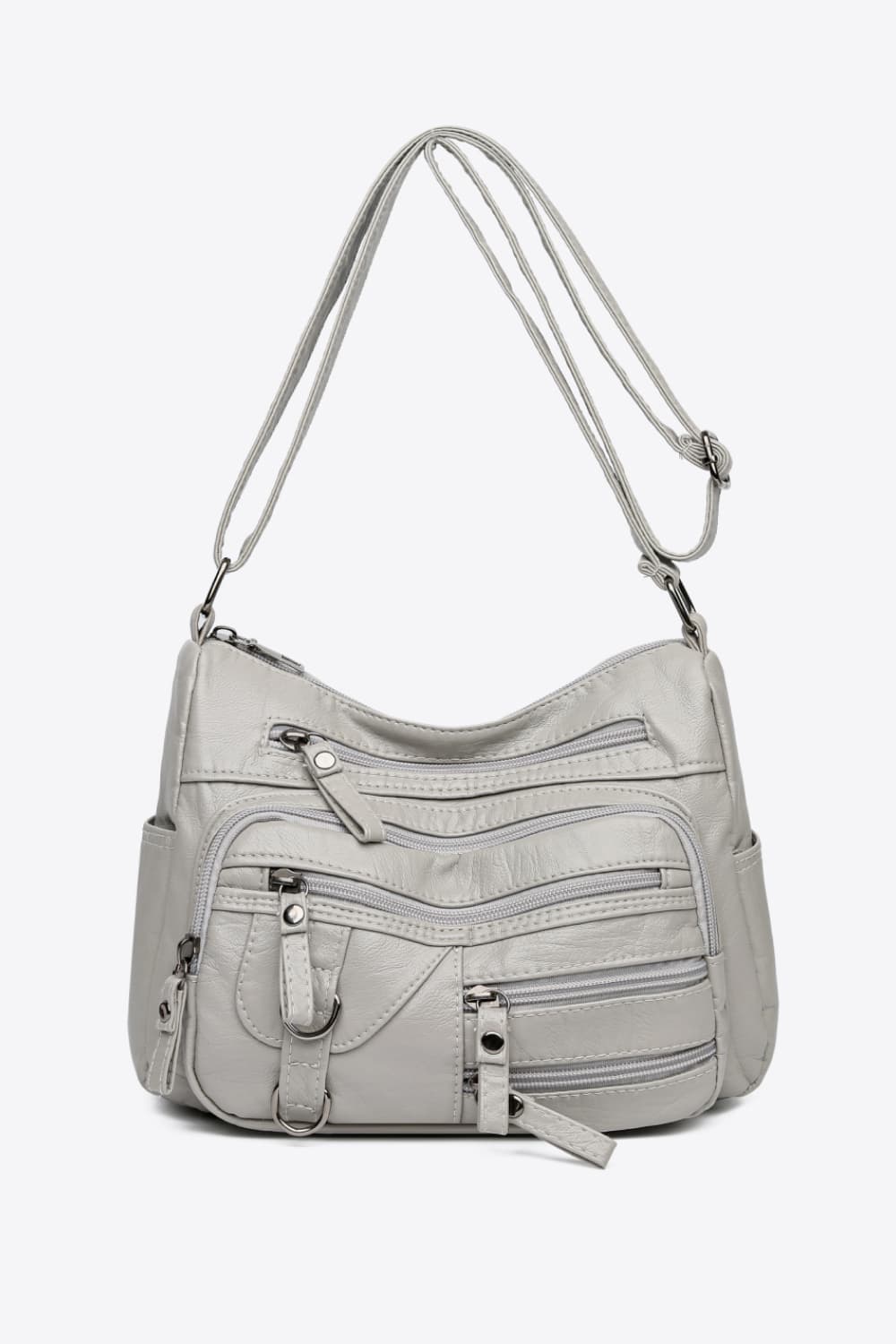 Multi-Pocket PU Leather Crossbody Bag Light Gray One Size - Fashorio