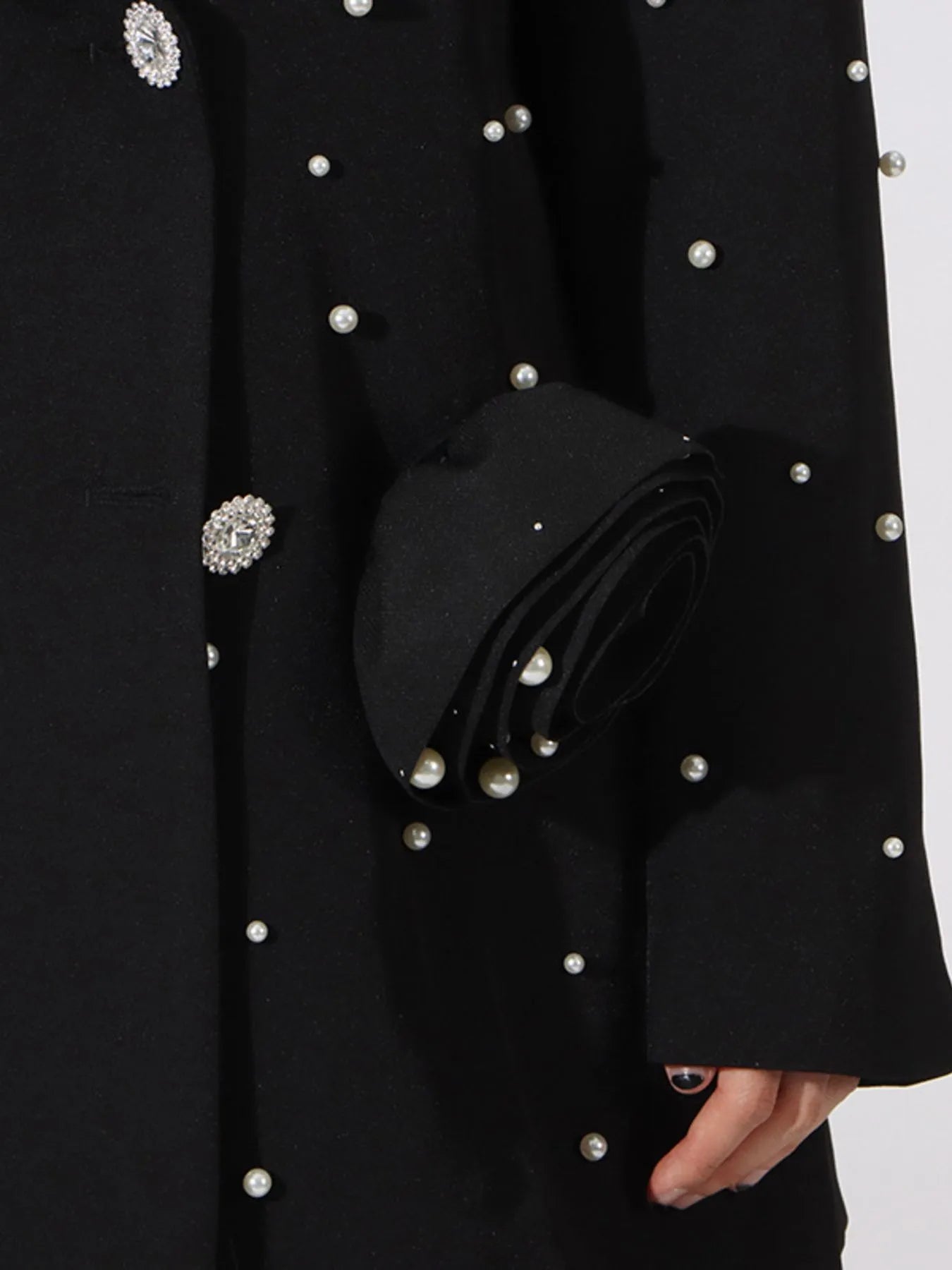 Pearl Embellished Double-Breasted Blazer - Fashorio