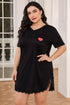 Plus Size Lace Trim V-Neck Short Sleeve Night Dress - Fashorio