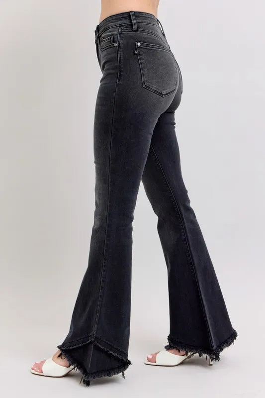 Judy Blue Full Size High Waist Flare W/ Mock Fray Tulip Hem Plus Size - Fashorio