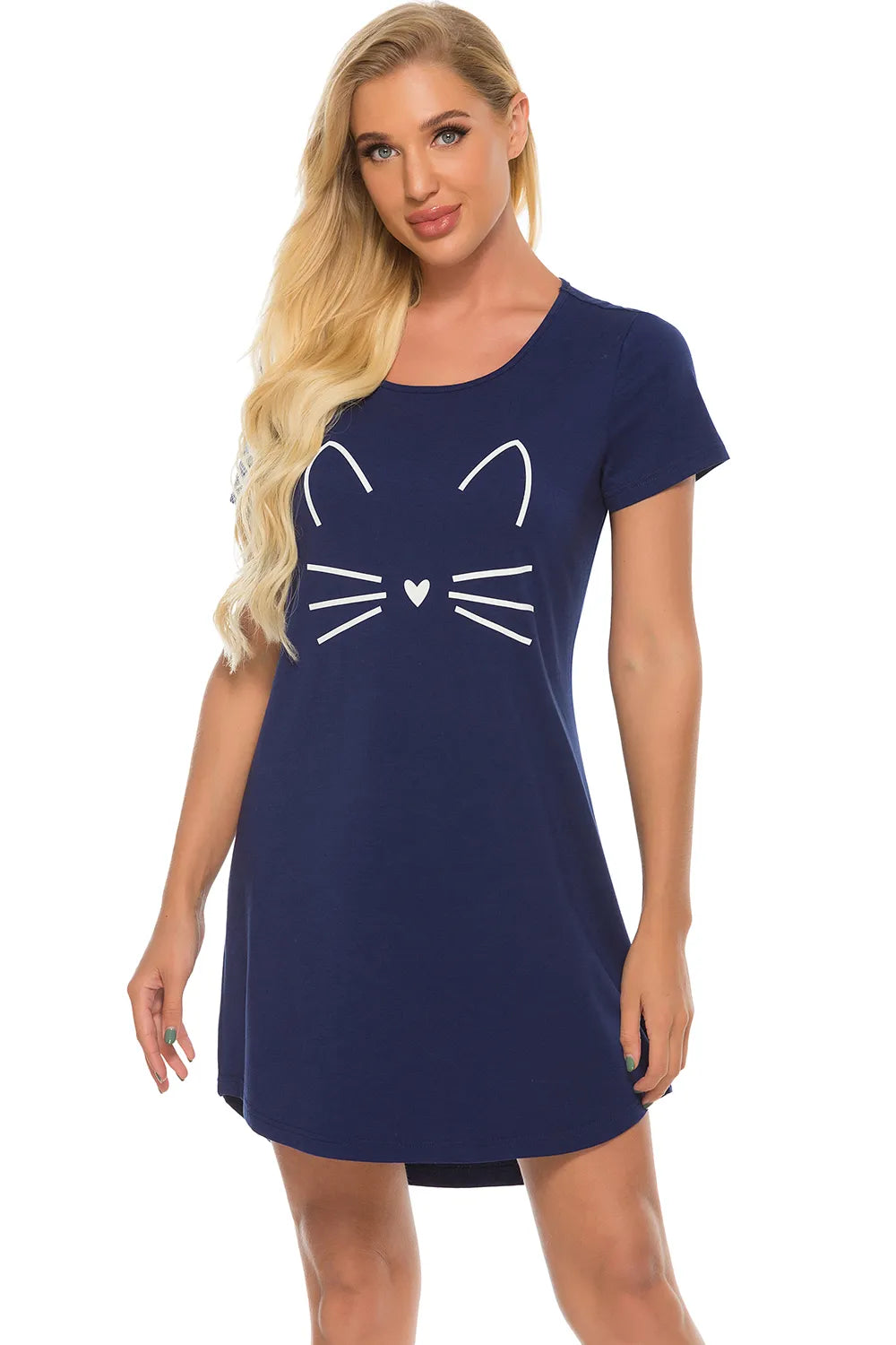 Graphic Round Neck Short Sleeve Lounge Dress - Fashorio