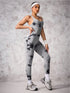 Back Crisscross Tie-Dye Scoop Neck Active Jumpsuit Gray - Fashorio