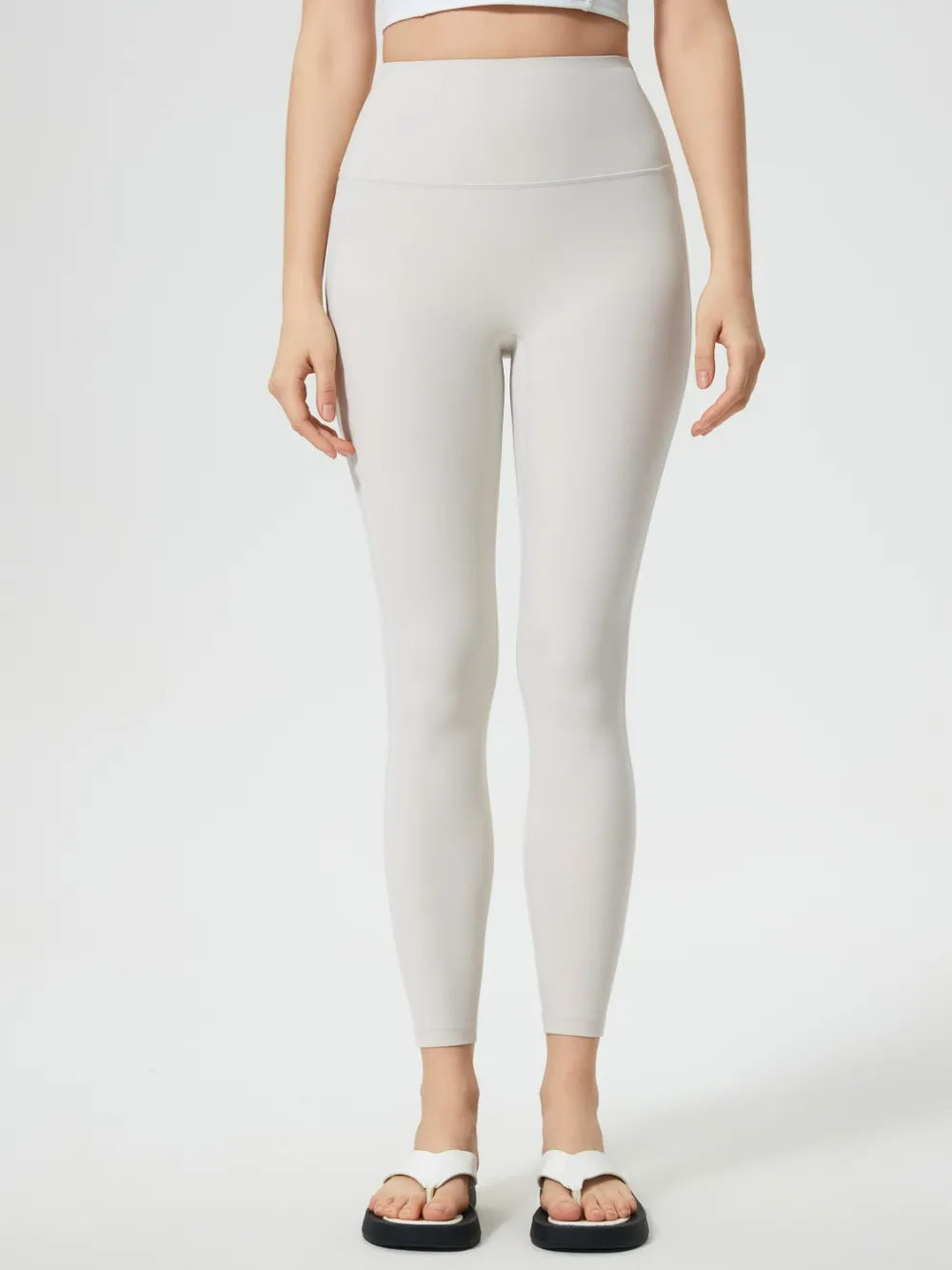Millennia Wide Waistband Active Leggings White - Fashorio