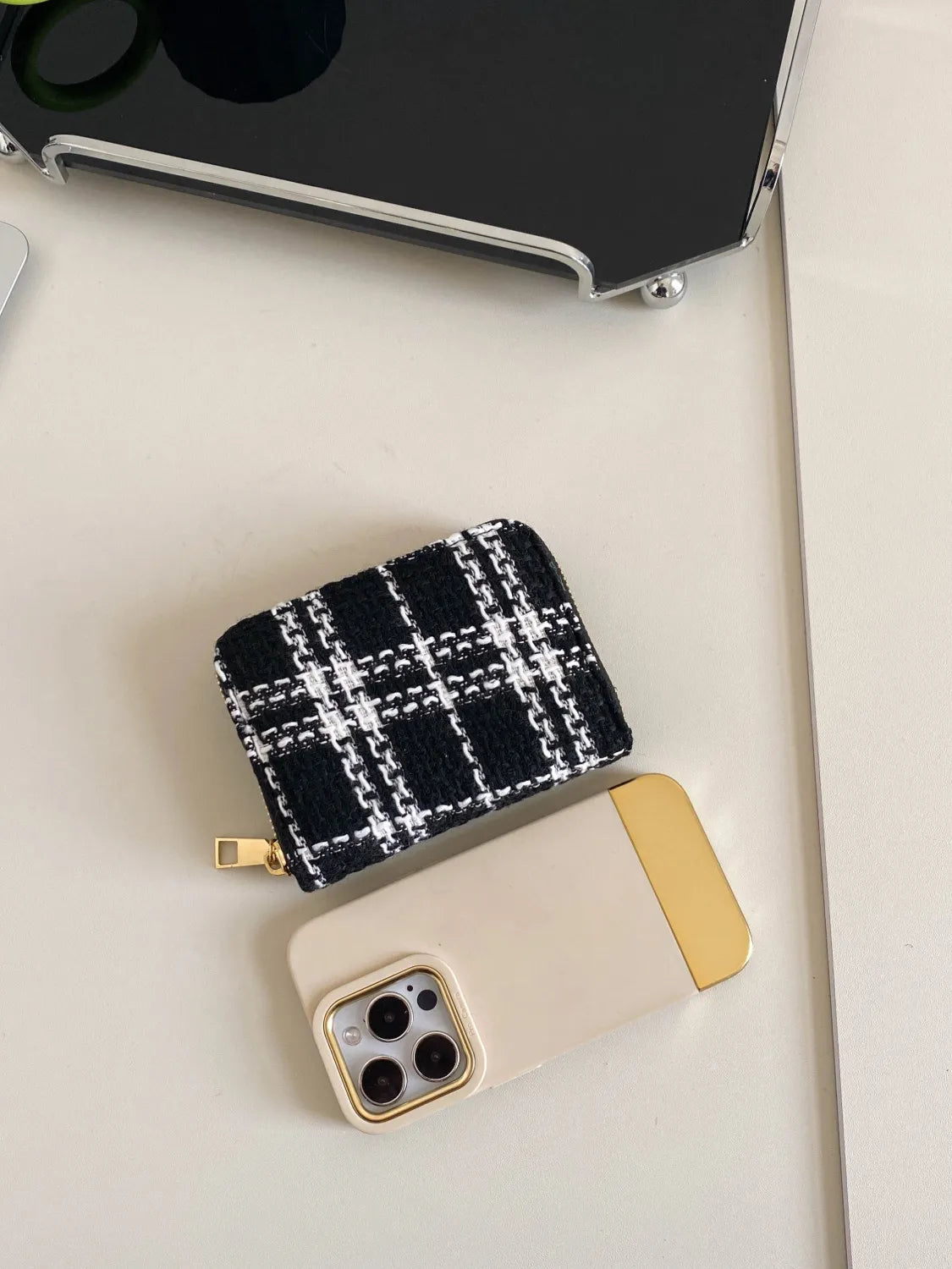 Plaid Polyester Card Case - Fashorio