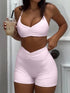 Ruched Sports Bra and High-Waisted Shorts Active Set Pink - Fashorio